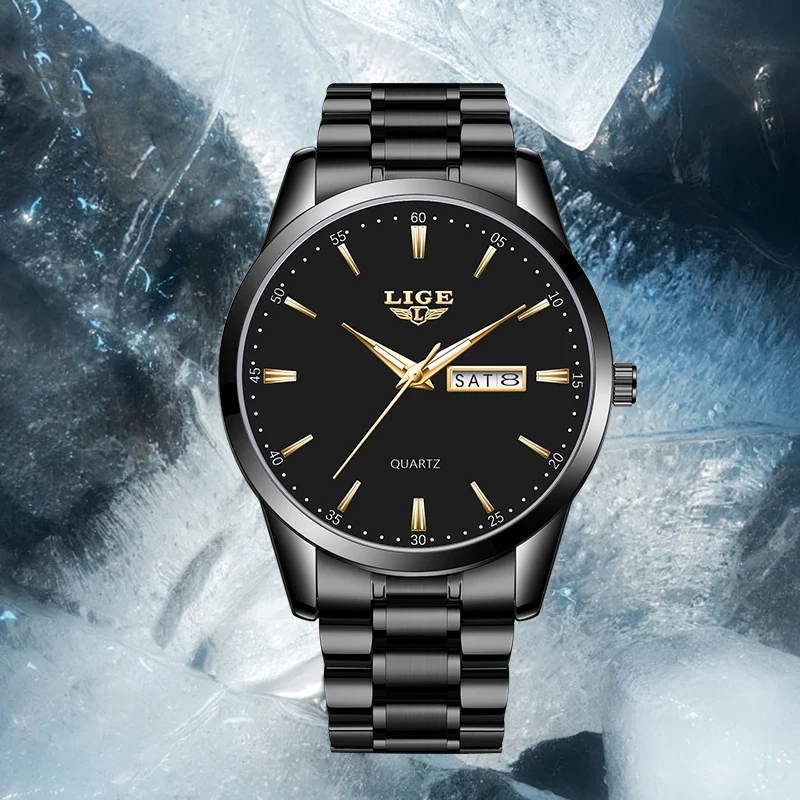 LIGE Top Brand Luxury Man Watch Casual Simple Classic Stainless Clock Stainless Waterproof Auto Date Week Quartz Watches for Men