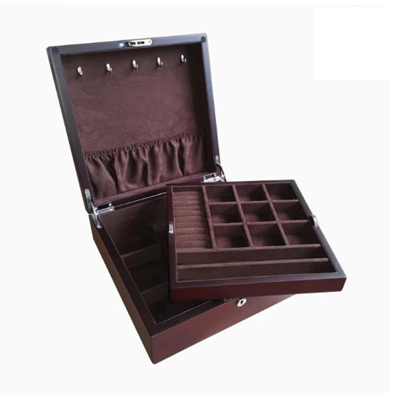 European Wooden Jewelry Box, Double Storage Case, Toys Organizer, Desktop Table with Lock, Storage  Box,