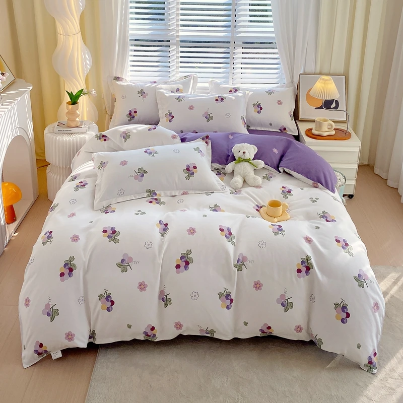 3pc Flower Pattern Duvet cover Set,No Core,Skin-Friendly Breathable Soft Polyester Material, Suitable For All Seasons Bedding