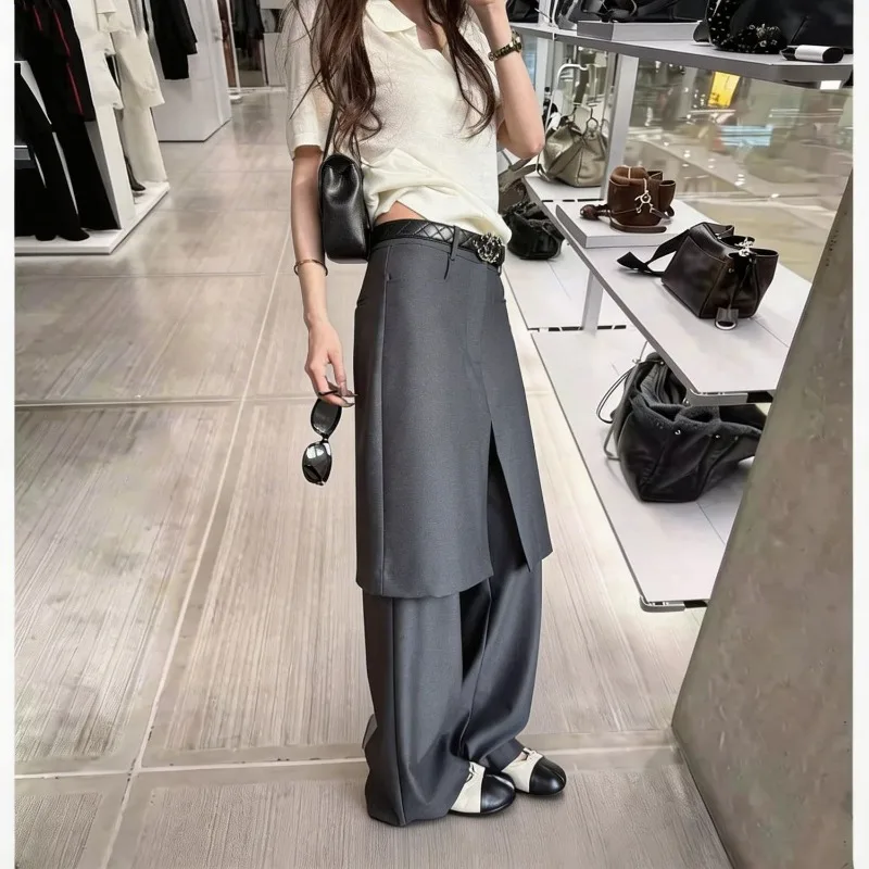 

Styling Plus Points Simple Wind Fake Two-piece Design Wide-leg Pants Loose and Thin Versatile Large-size Casual Pants