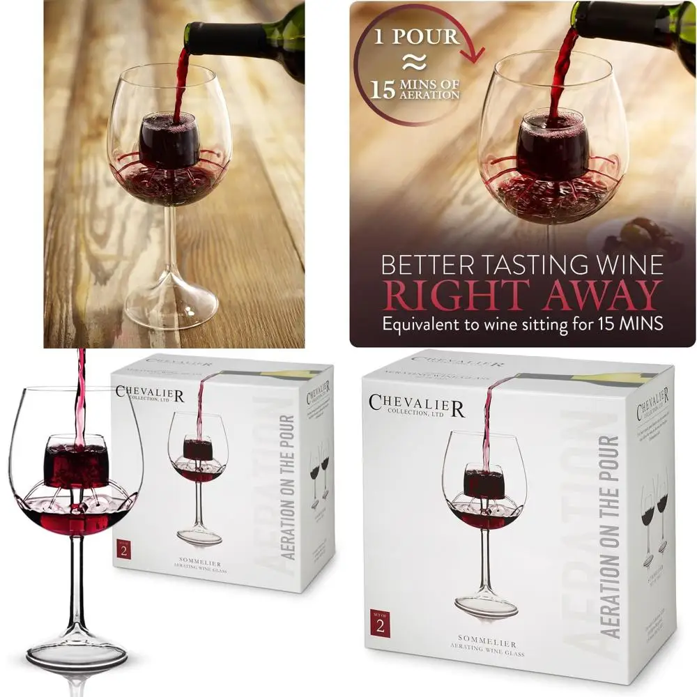 

Бокалы для вина с аэратором и ножкой - ручная работа, изысканный дизайн - идеально подходят для ценителей вина (набор из 2 штук)