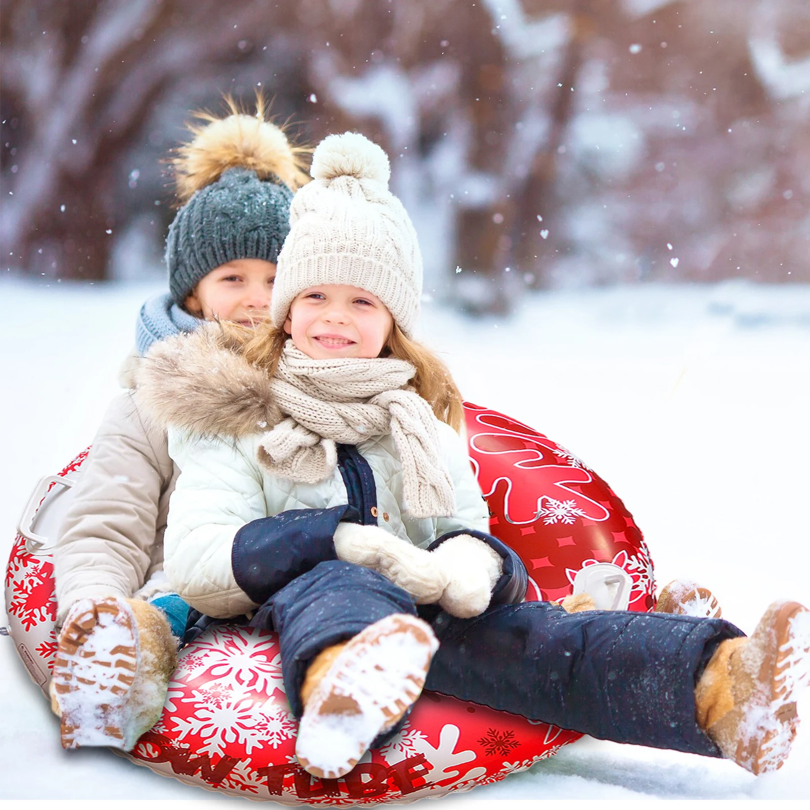 Anillo de esquí inflable para trineo de nieve, tubo de trineo de PVC, tubo de nieve grueso, tubo de nieve de invierno con mango, accesorios de esquí