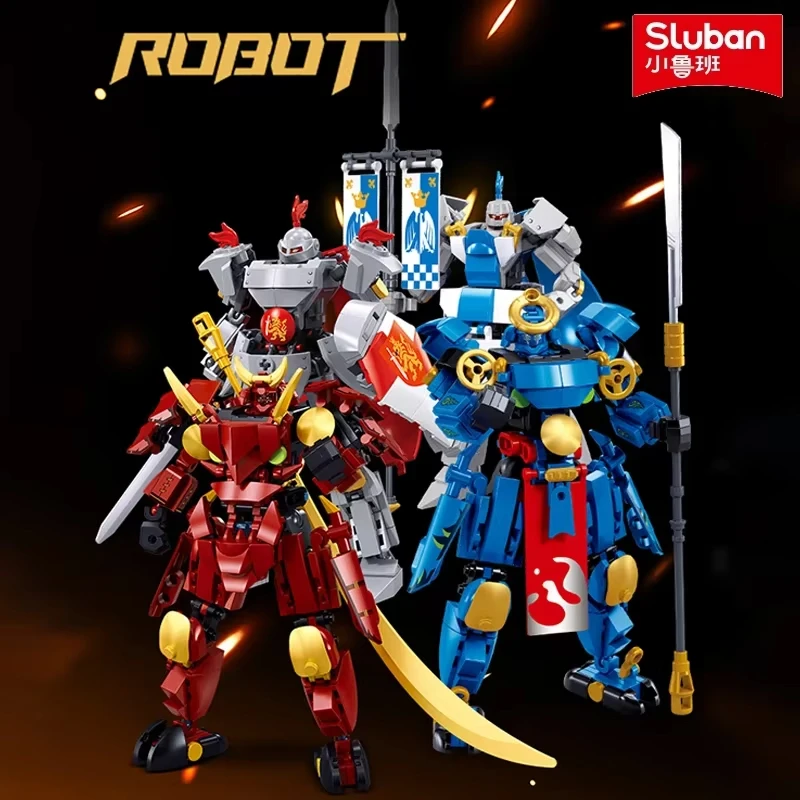 Hot Sluban Knight Armor Warrior Mecha Model Building Blocks Mech Deformation Robot Figure Classic Model Bricks Kids Toys Gift