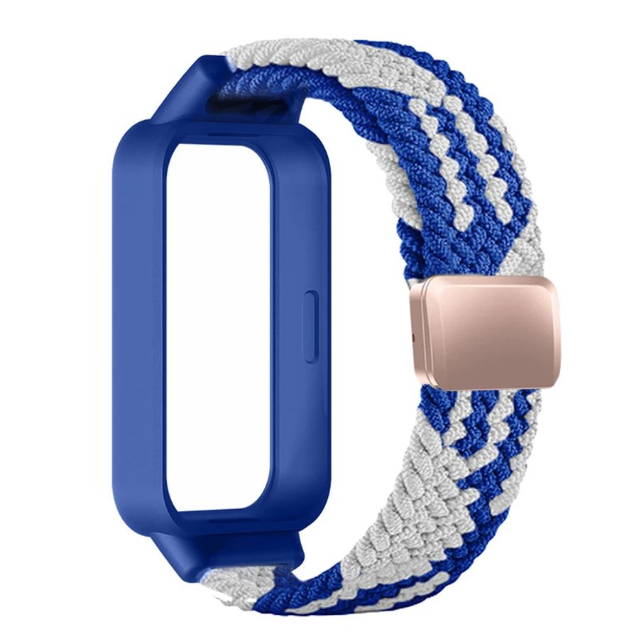 Magnetische gespsluiting hoesje + gevlochten nylon band voor Xiaomi Mi Band 9 Active riem sportarmband Correa + hoesje voor Redmi Band 3 band