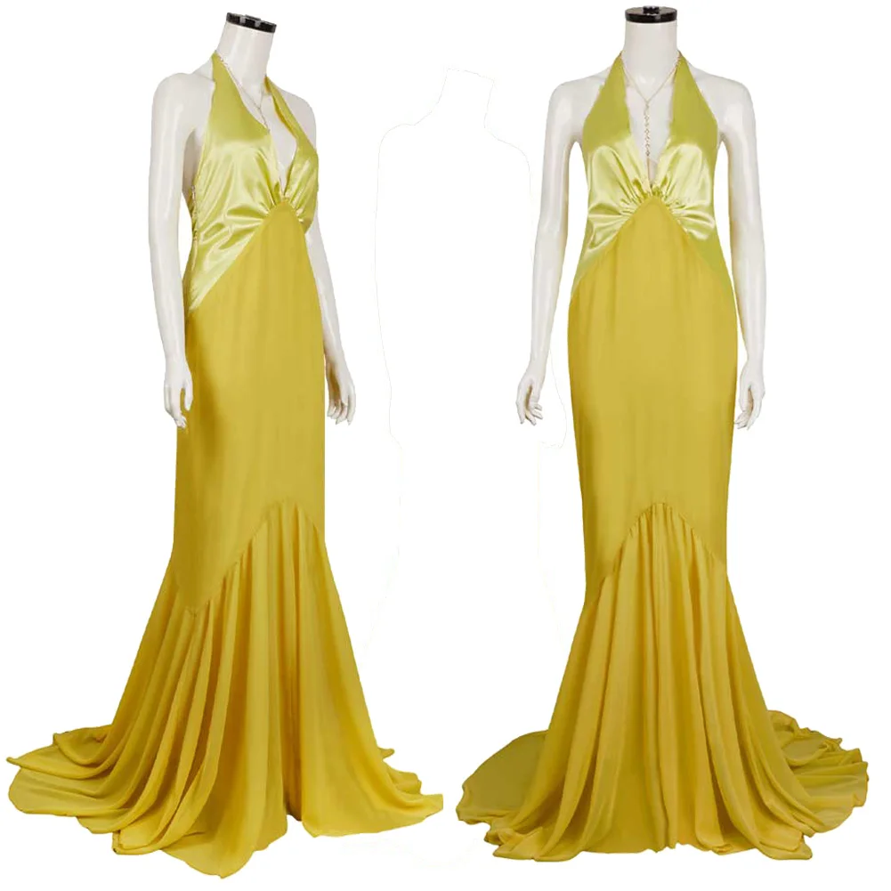 Disfraz de fantasía de Sofía Falcone para mujer, vestido amarillo Sexy, ropa de película 2024, disfraz de pingüino, traje de fantasía para mujer adulta