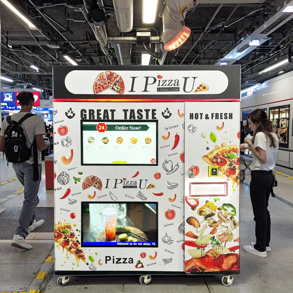 شاشة آلة بيع البيتزا الساخنة تسخين سريع تسليم سريع سعر المصنع آلة بيع المواد الغذائية لمسة ذكية أوتوماتيكية بالكامل #6