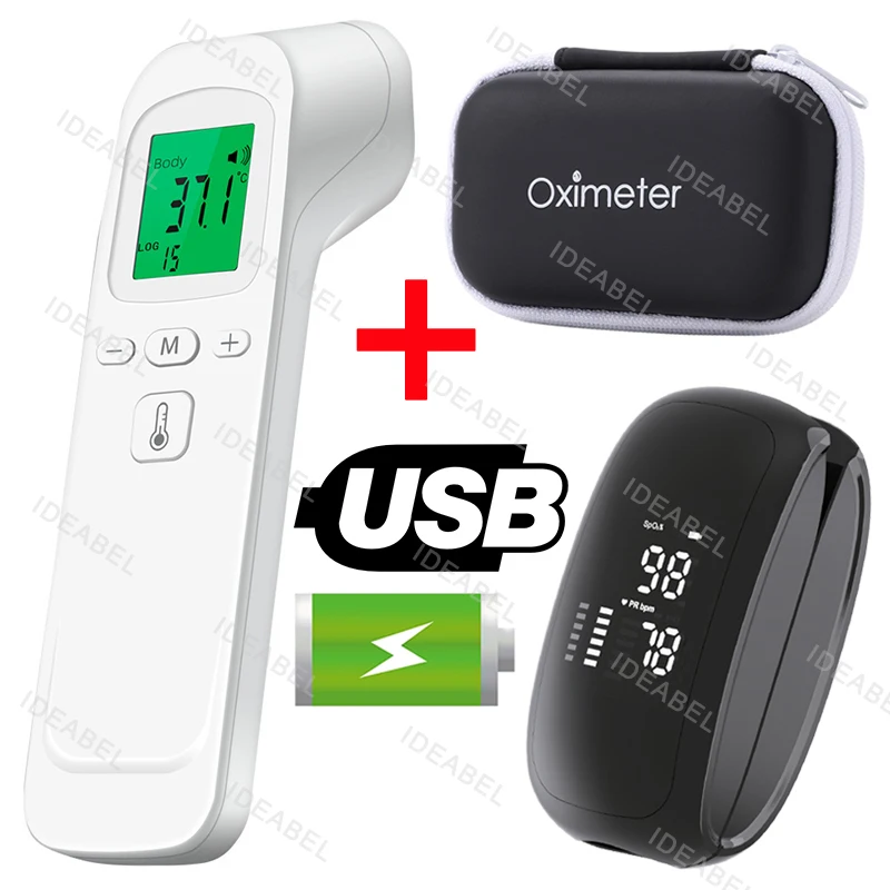 Medcial Forehead Thermometer Fingertip Pulse Oximeter Monitor Blood Oxygen Saturation Meter Pulse Oximeter USB Rechargeale
