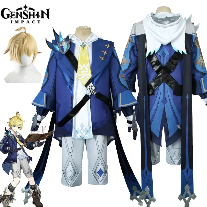 

Mika Cosplay Costume Game Genshin Impact Anime Cos Outfit Wig Coat Pants Halloween Party Role Play Full Set Uniform Men Women
