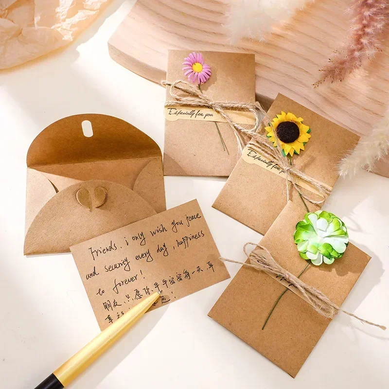 5pcs Mini Flower Envelopes with Paper Card Vintage Envelopes DIY Kawaii Christmas Party Holiday Postcards Invitation Cards Cover