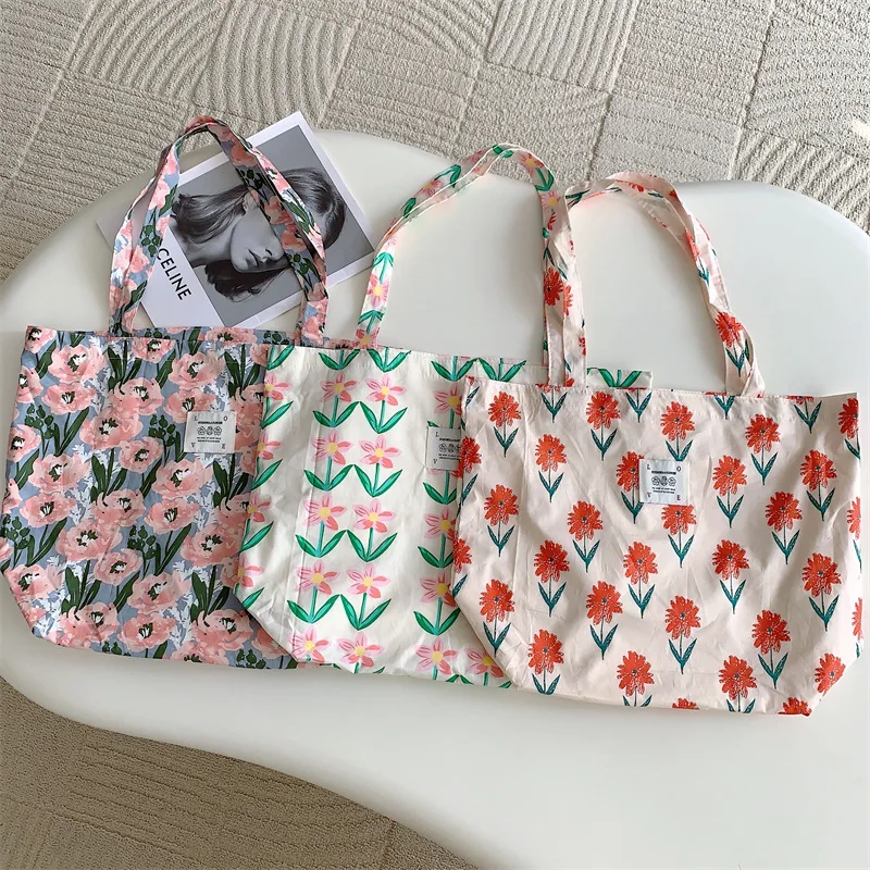 Borse a tracolla da donna con fiore Vintage borsa per la spesa in tessuto sottile Casual borsa per la spesa da donna borsa per studenti per ragazze