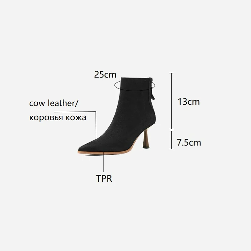 NEW Fall Shoes Women Pointed Toe High Heel Shoes Genuine Leather Shoes Thin Heel Ankle Boots for Women Sexy Zipper Modern Boots