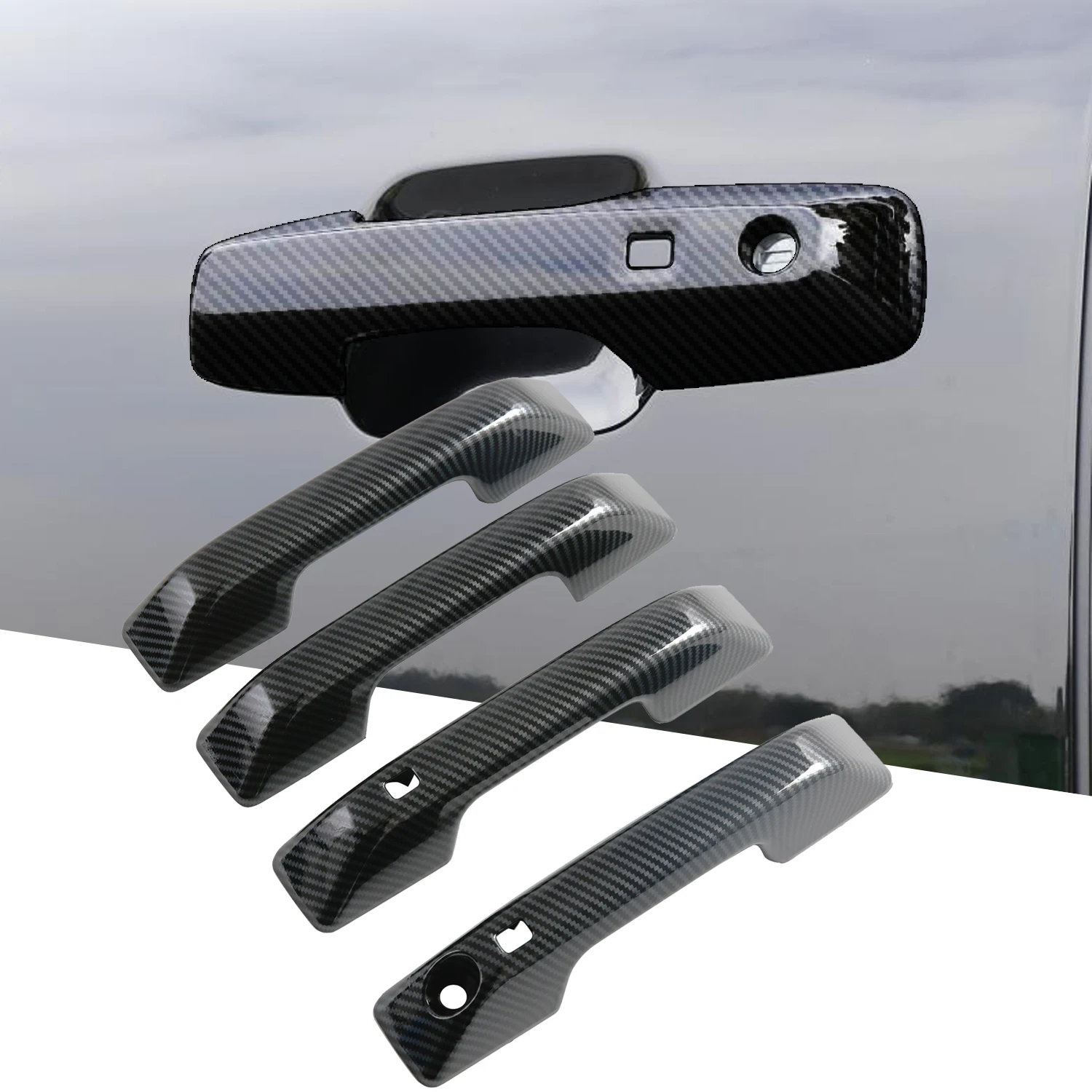 LHD For BYD Shark 6 2024-2026 Car Exterior Door Handle Cover Set Decor Overlay ABS Carbon Fiber Accessories 8PCS Not Fit RHD