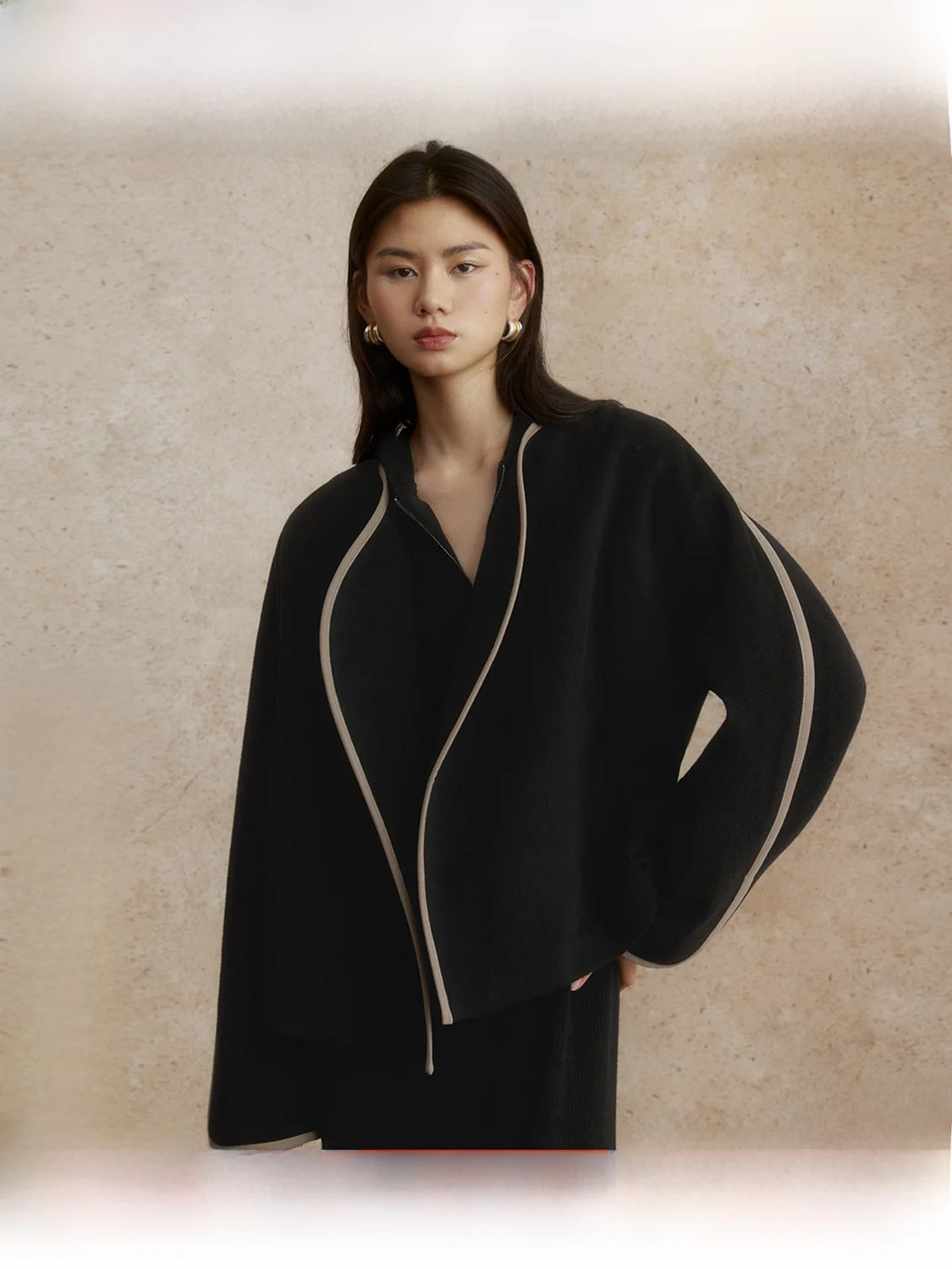 

ZhiZhi PeiLingEagle Women's Long Woolen Coat Black Chinese Style Commute Simple Polyester Viscose Fiber Jacket Outerwear