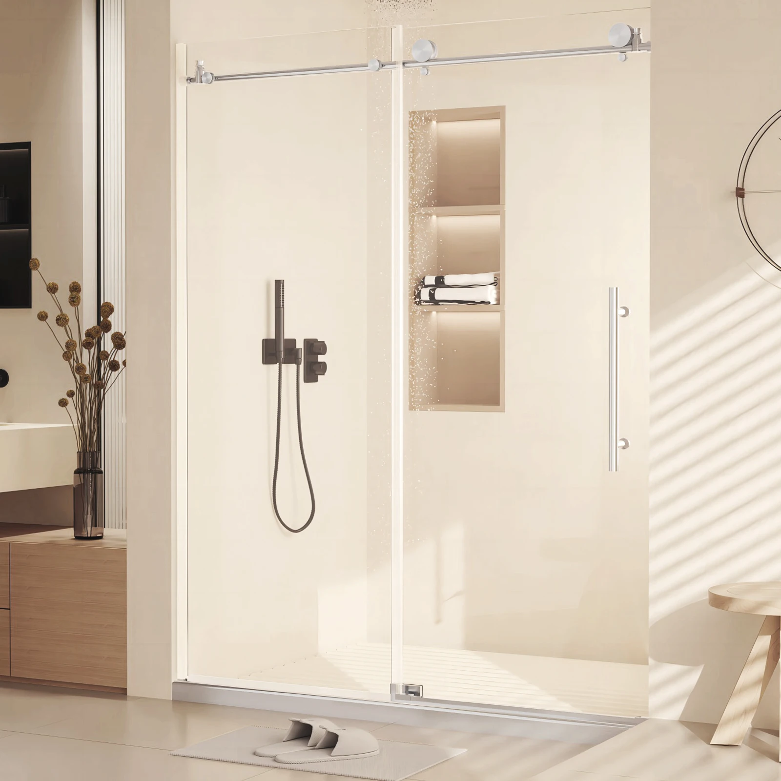 Modern Frameless Shower Door Stainless Steel 60