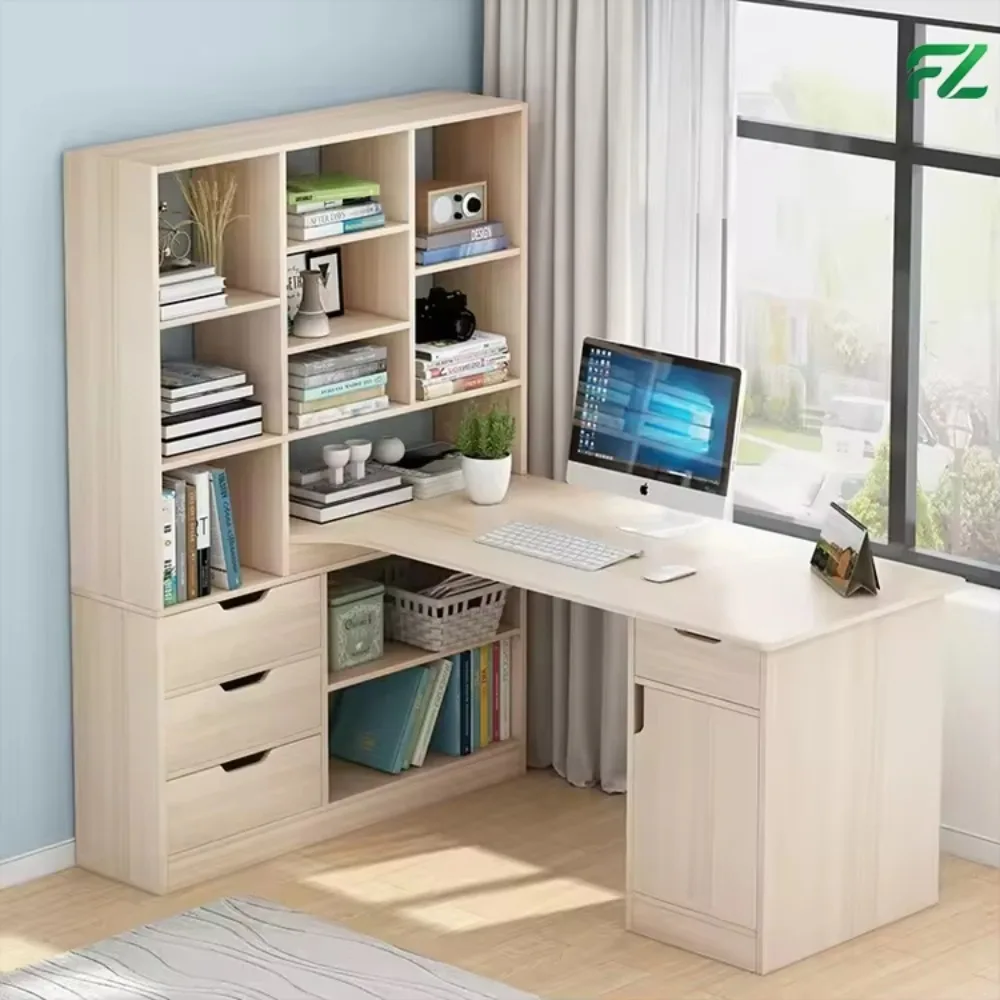 Modern Custom-made Durable and Environmentally Friendly Computer Desk, Study Table with Bookshelf, Bookcase, Drawer,