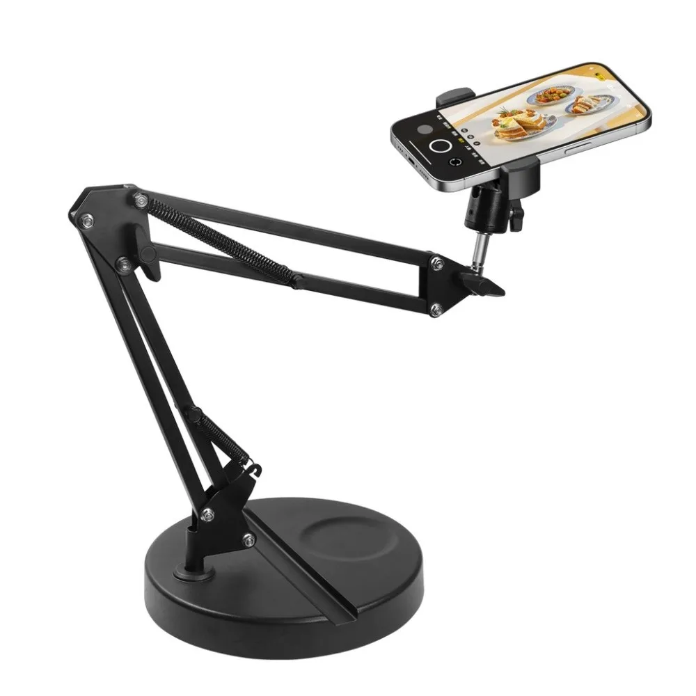 26cm Fill Light Telescopic Phone Stand Stable Base Adjustable Height Folding Phone Stand Portable Metal Desktop Phone Holder