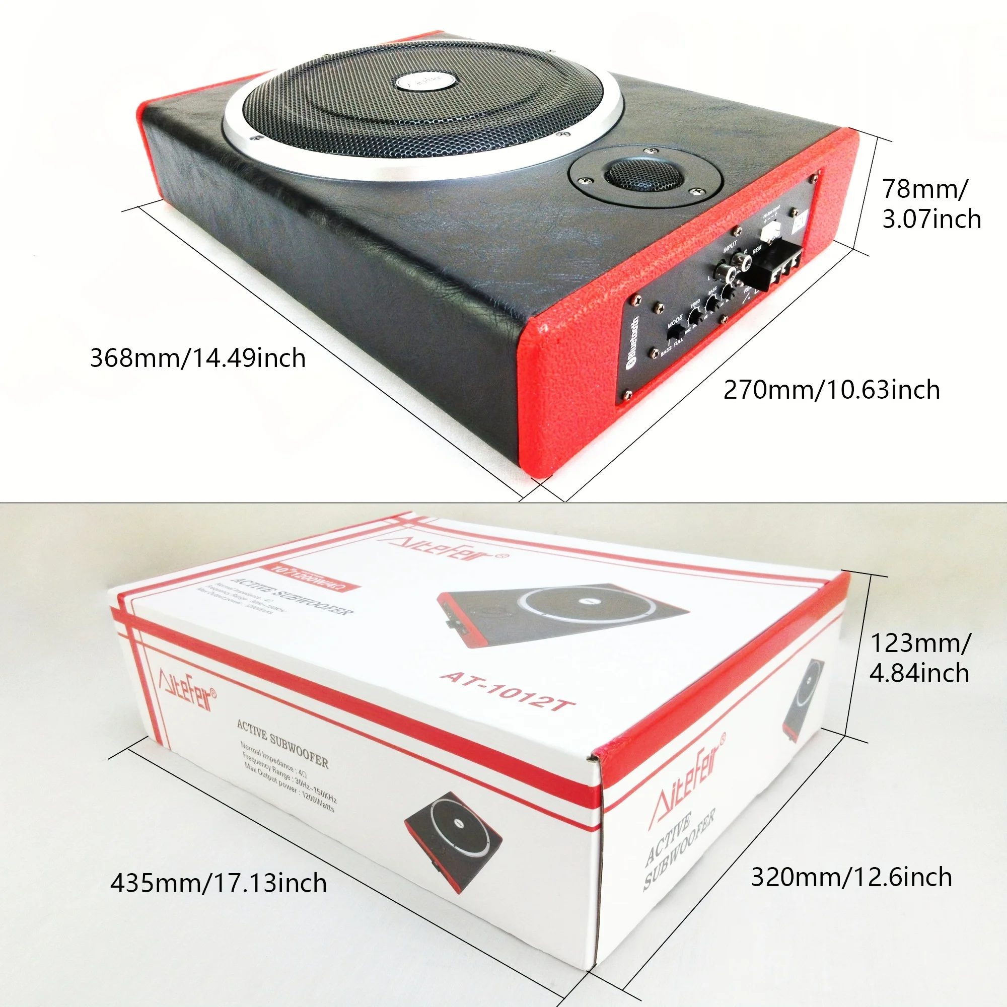 Universal Car Audio 10 Inch 1200W Active Subwoofer Built-in BT Speaker Maximum Power Square Auto Subwoofer