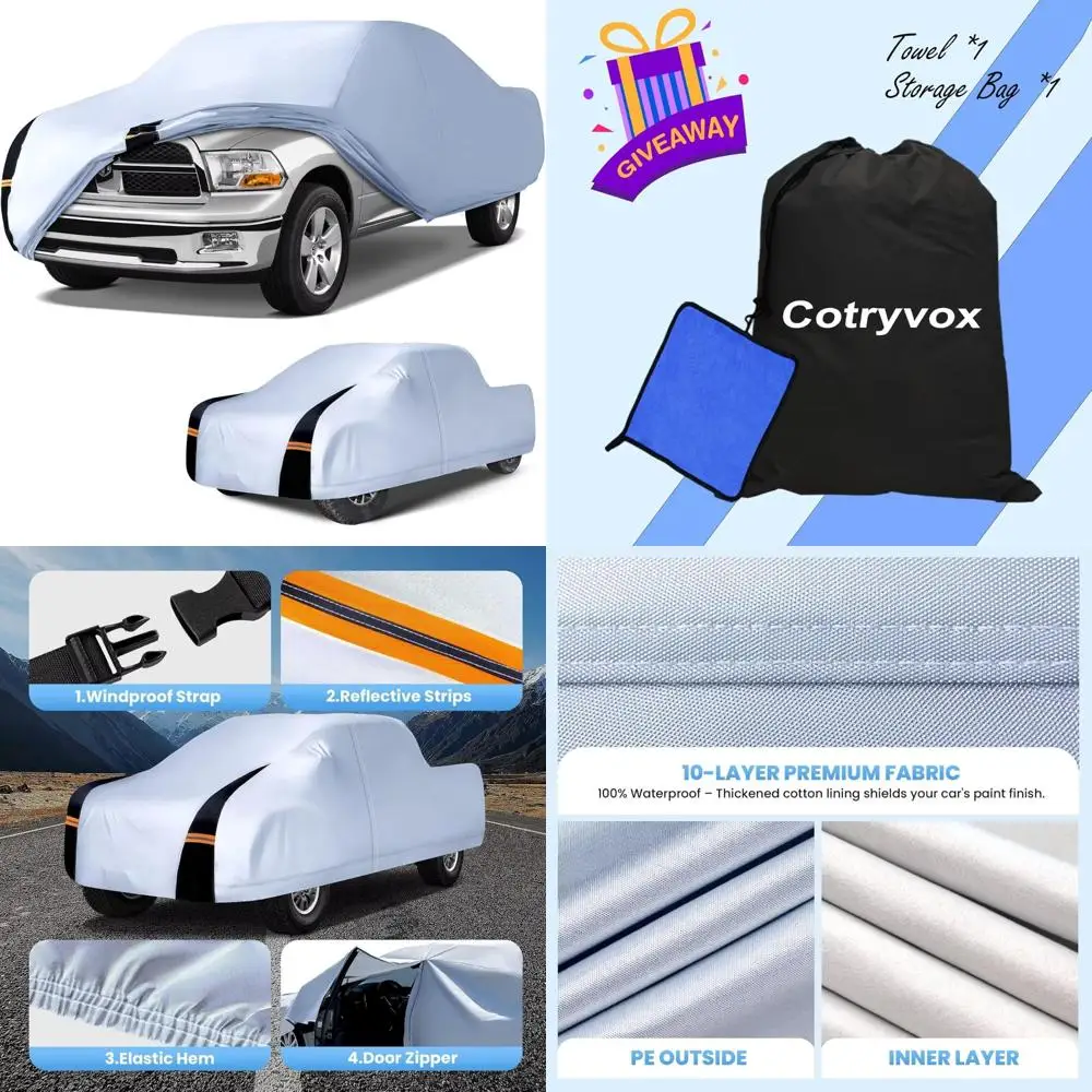 

Waterproof Full-Size Heavy Duty Truck Cover - All Weather Protection for Large Trucks, UV and Rain Resistant Custom Fit