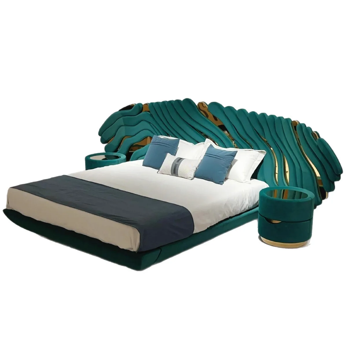 Light Luxury Fabric Double Bed Villa Superior Wedding Bed Deluxe Widescreen Queen Bed