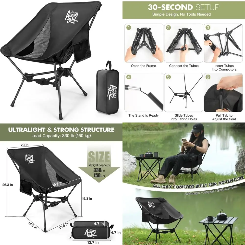 

Ultralight Backpacking Chair - 2.7 lb, 330 lb Capacity, Compact Folding Outdoor Seat with Carry Bag, Ideal for Hiking, Camping &