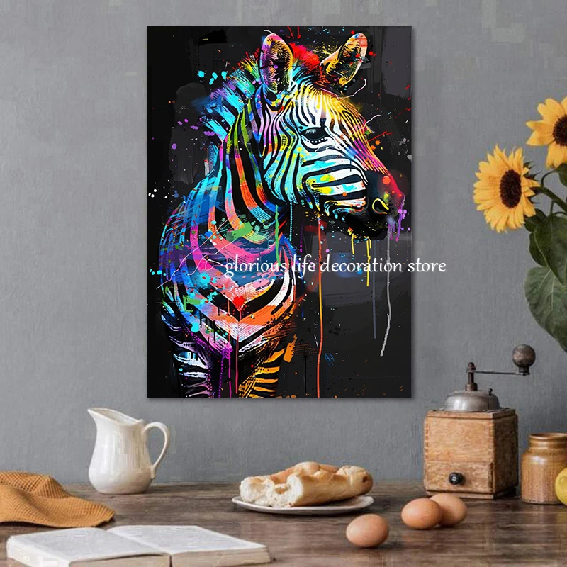 Elephant Monkey Zebra Chameleon Animal Pop Abstract Graffiti Poster Canvas Printing Wall Art Picture for Living Room Home Decor