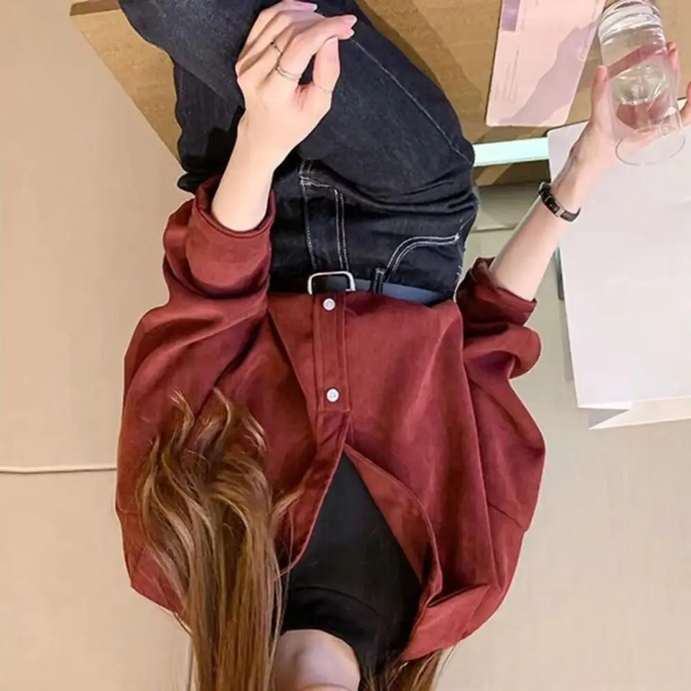

Women Corduroy Shirt Lapel Long Sleeve Single-Breasted Shirt Tops Bottoms Tops Layer Wear Commuter Style Shirt