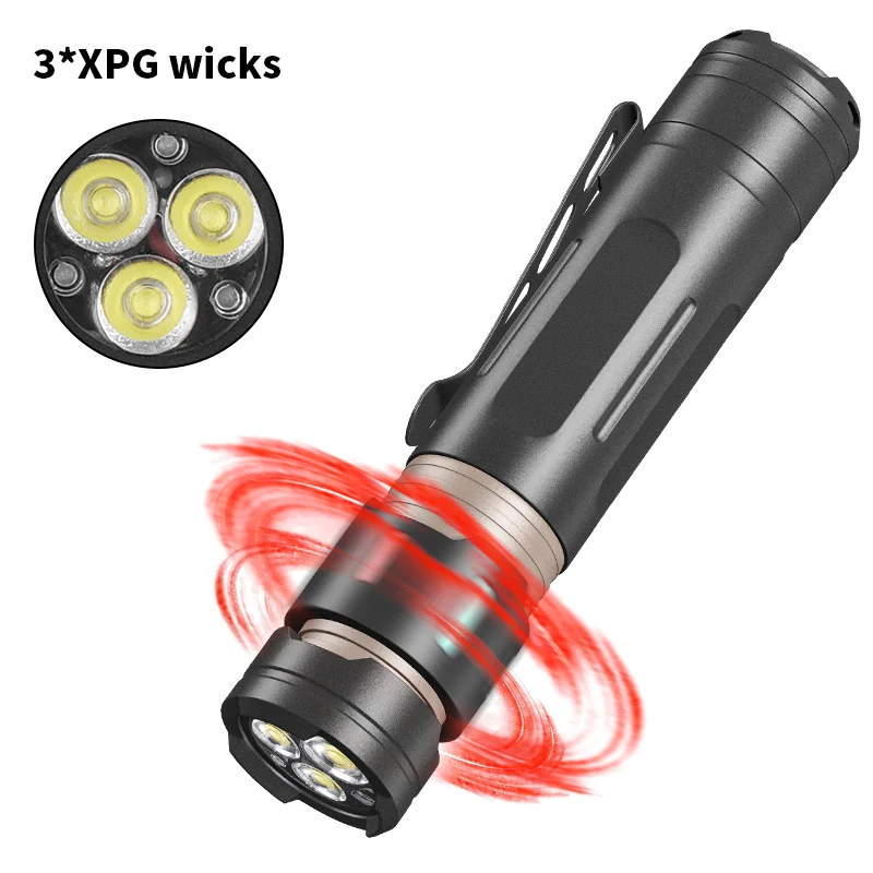 Strong LED flashlight TYPE-C USB charging head luminous decompression with pen holder 5 multi-function waterproof camping light