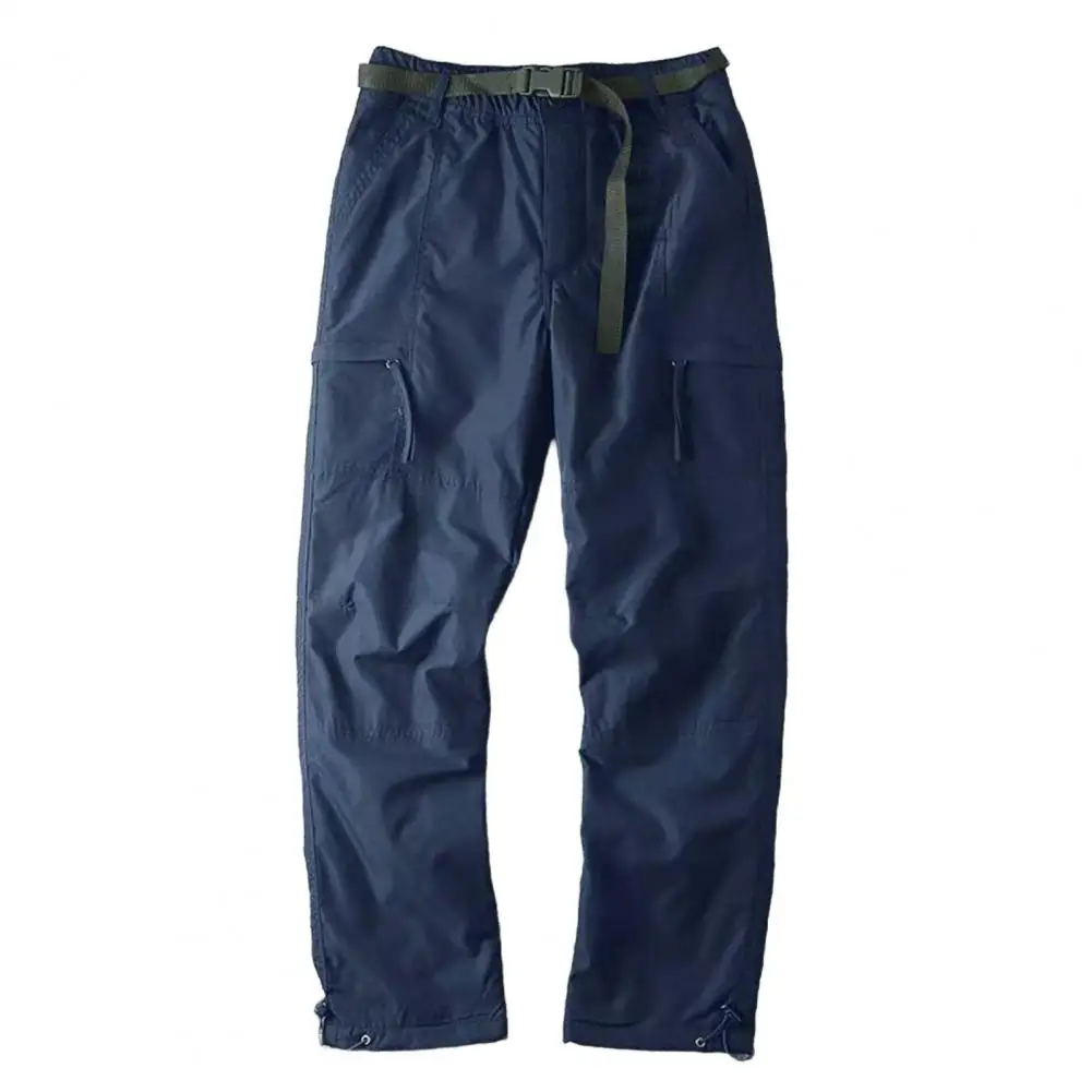 Polyester Fiber Casual Trousers Men's Thick Fleece Lined Cargo Pants Multi Pocket Straight Leg Trousers Casual Loose Fit Autumn