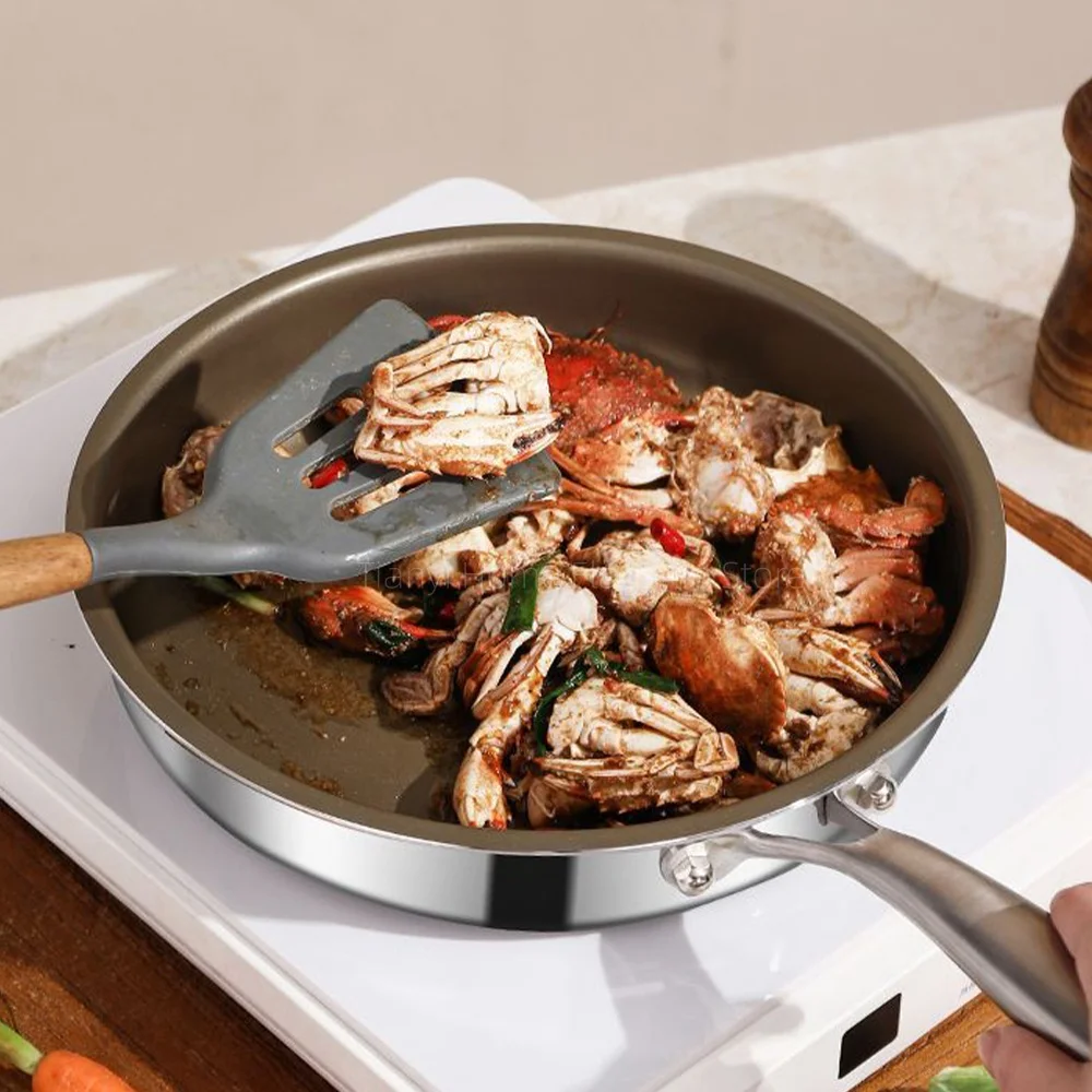 مقلاة من التيتانيوم غير لاصقة من الفولاذ المقاوم للصدأ مقلاة شريحة لحم البيض المنزلية طباخ التعريفي موقد غاز وعاء الطبخ تجهيزات المطابخ المطبخ #3