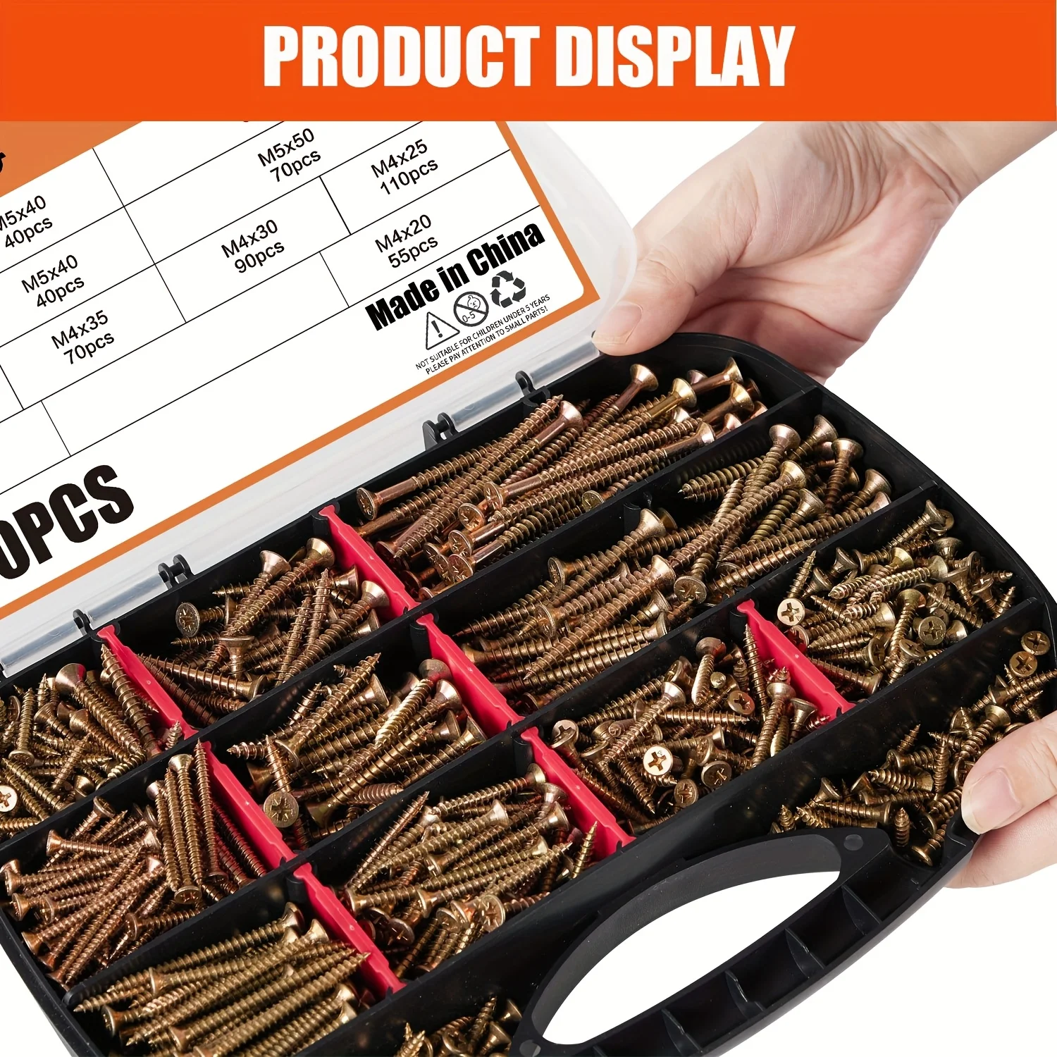 Set combinato di viti in legno da 880 pezzi: acciaio al carbonio zincato, testa piatta, trasmissione a croce