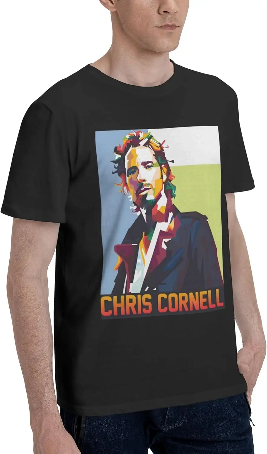 Chris Music Cornell Men'S Cotton T-Shirt Classic Graphic Short Sleeve Top Moisture Wicking Tees Black