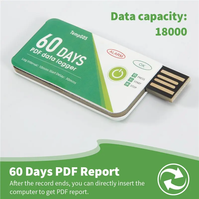 A19F-60 Days USB Temperature Data Logger -30 ℃-+60 ℃ Report With App IP67 Disposable High-Precision Recorder With Warning