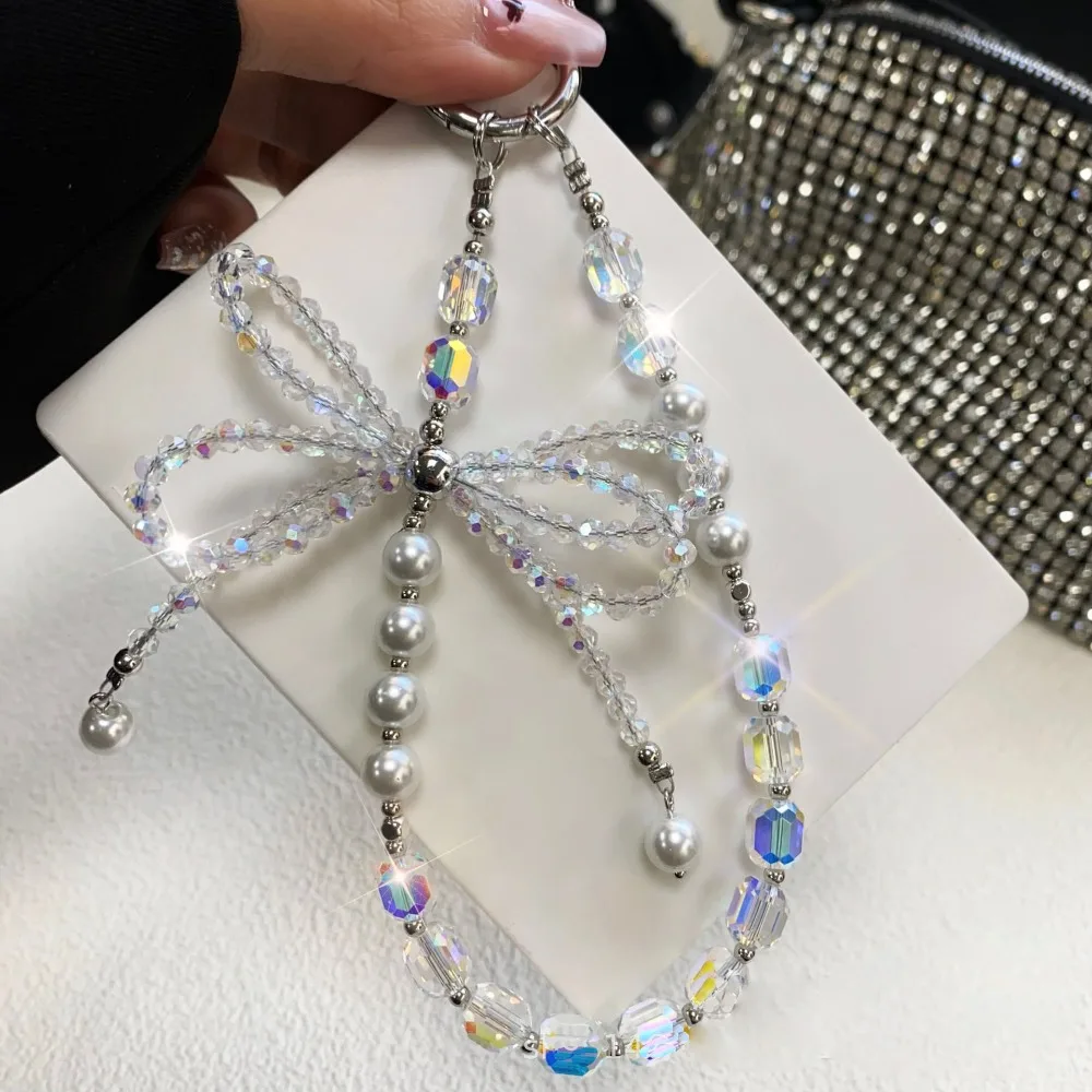 

Модный ремешок для мобильного телефона с кристаллами и бантом, ручной работы из бисера, автомобильный брелок, подвеска для телефона «сделай сам»