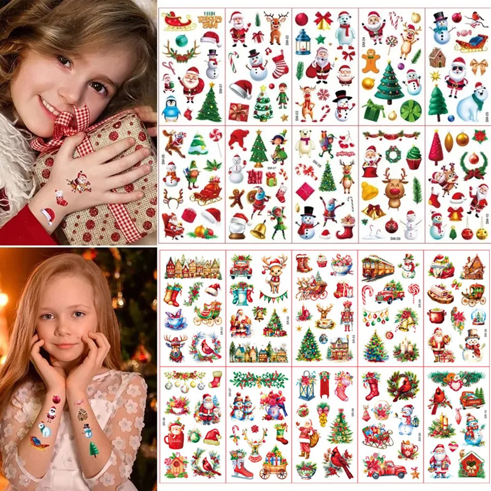 Random 1Pcs New Christmas Temporary Tattoo Stickers Ghost Santa Claus Children Tattoo For Kid Winter Waterproof Tattoo