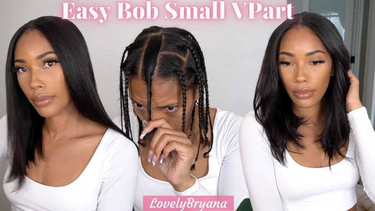 UNice Straight Bob V Part Wig Human Hair Lace V-Shaped Glueless Wig No or Minimal Leave Out 150% Density