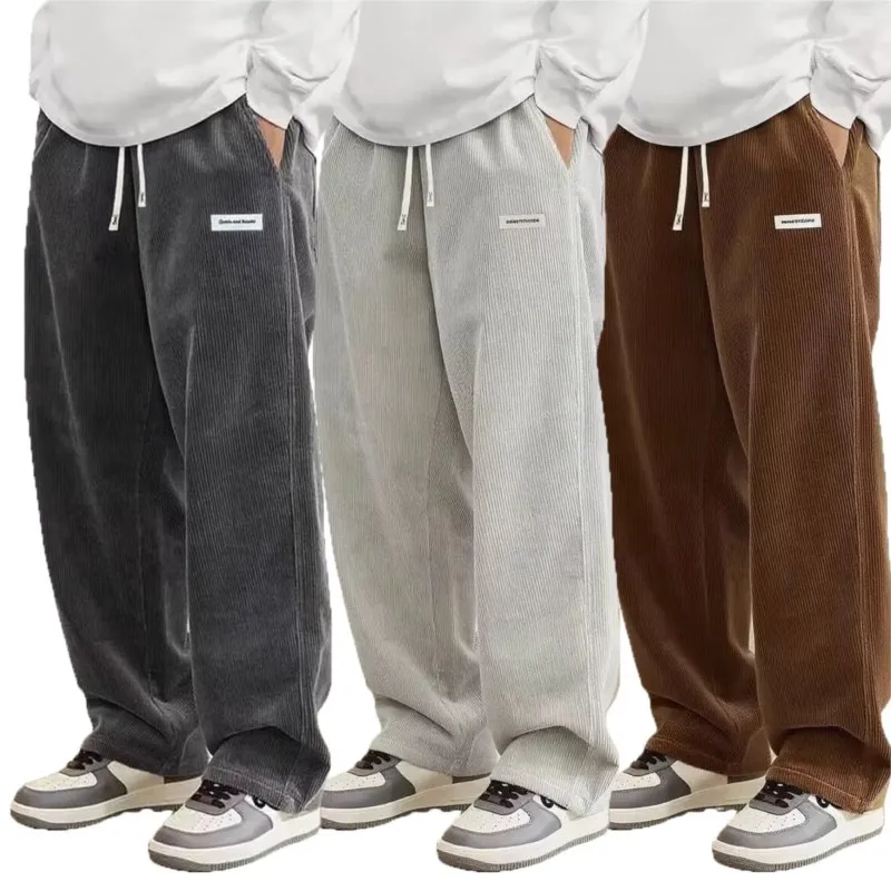 

Новинка 2026, мужские вельветовые повседневные брюки, модные свободные эластичные брюки, прямые спортивные штаны с завязками на талии, уличная уличная одежда