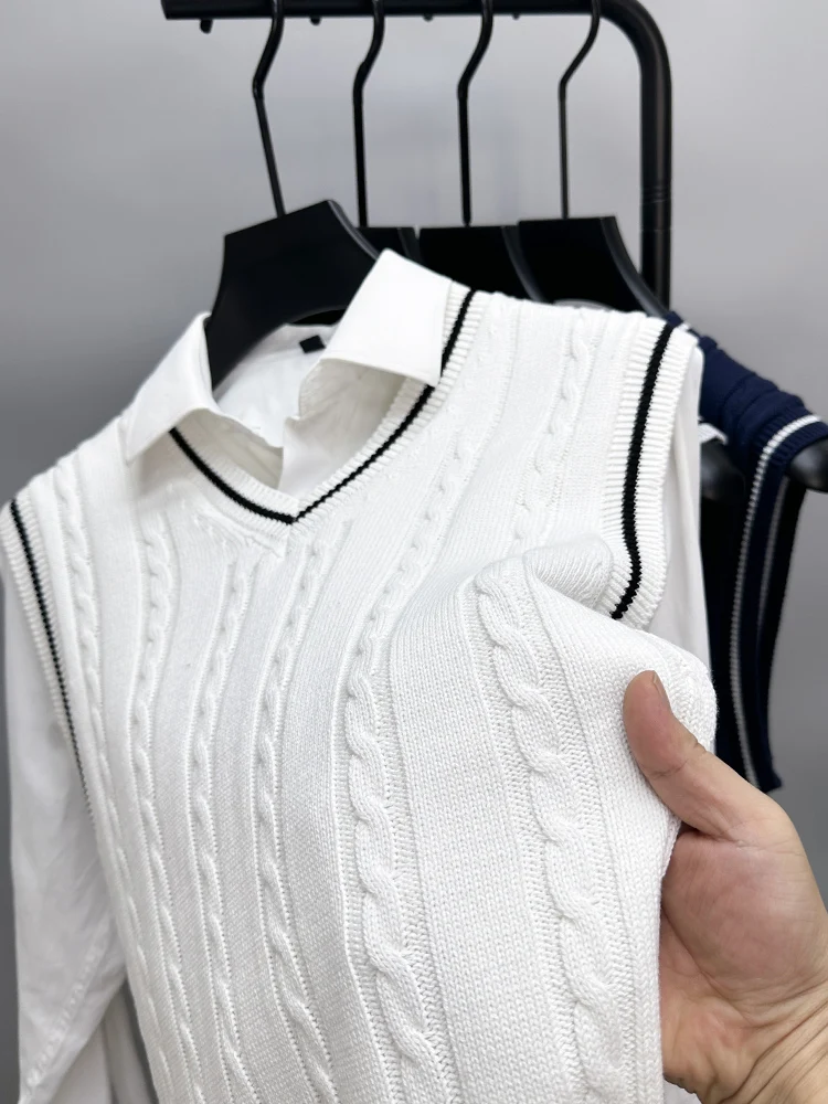 

Мужской вязаный жилет Slim Fit в корейском стиле с V-образным вырезом, утепленный флисом, для осени и зимы