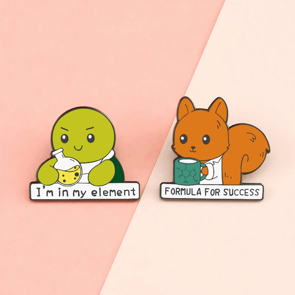 Scientist Animal Turtle Fox Enamel Pins Cartoon Funny Tortoise Brooch Bag Hat Lapel Pin Chemistry Badge for Friends Jewelry Gift