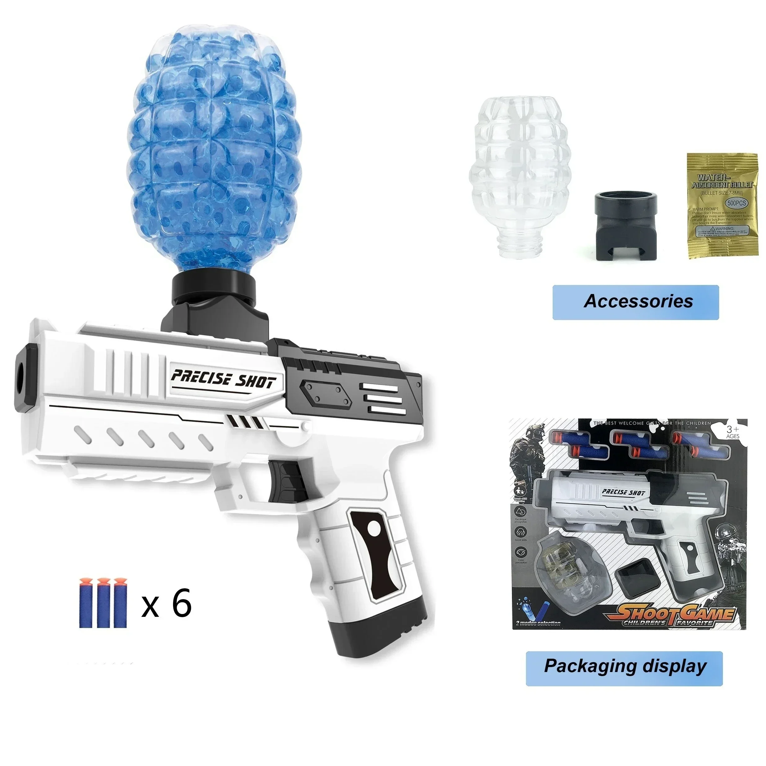 Manual Gel Ball Blaster, Soft Bullet Foam Blasters Toy Gun, Splat Gun Cool Gift For Kid Boy Age 14 Years Old (Black And White)