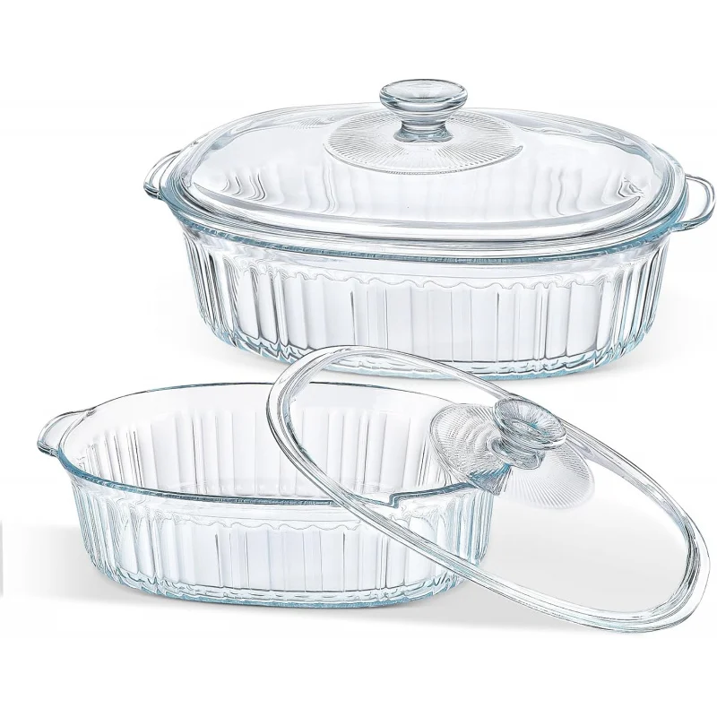 

4-Piece Glass Casserole Baking Dish, Set of 2 Casseroles With Glass Lids, 1.9 Qt and 3 Qt