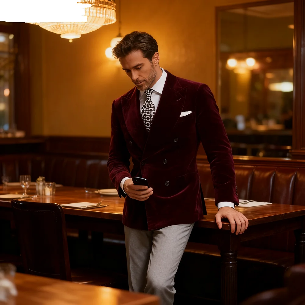 

Мужской бархатный пиджак Borg Bland с ужинной курткой, двубортный элегантный смокинг для курения, пальто 2025г