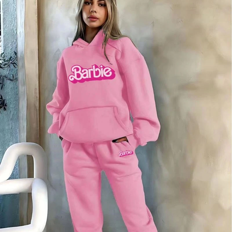 Kawaii Anime Barbie Cartoon Sweatshirt Set Autumn and Winter Casual Style Long Loose Women\'s Cute Sweatshirt Two-Piece Set