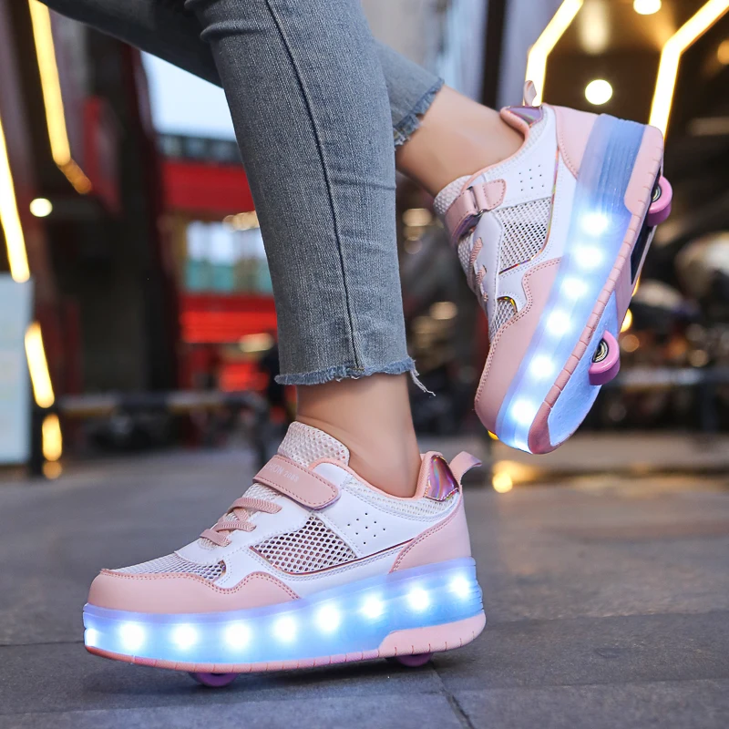 Scarpe da passeggio per il viso a rete delle nuove ragazze estive scarpe da ginnastica per studenti luminescenti in Velcro per ragazzi pattini da