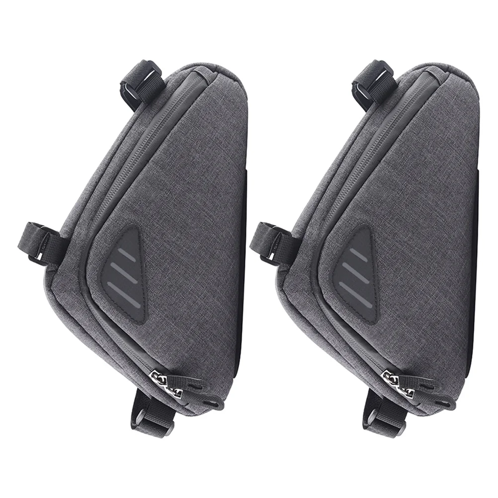 2Pcs Reflective Bike Triangle Frame Storage Bag Waterproof Mountain Cycling Pack Front Tube Pouch for Phone Keys Tools