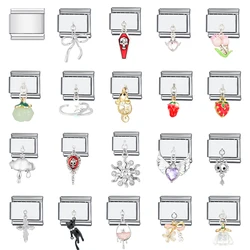 1PC DIY Stainless Steel Italian Charm Links Fit 9mm Bracelet Jewelry Making Accessories Findings Skull Rhinestone CZ Cross Heart