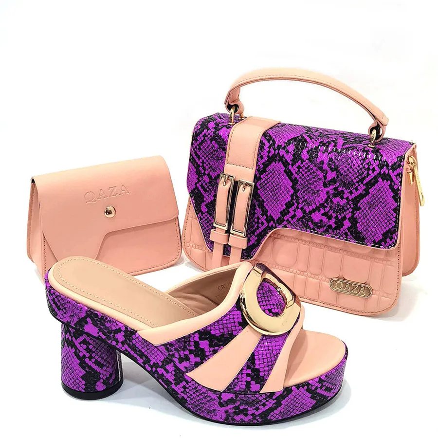 Peach Women Platform Shoes And Bags Set Fashion African Ladies High Heels Slippers Match With Handbag Purse Set Pumps CR726