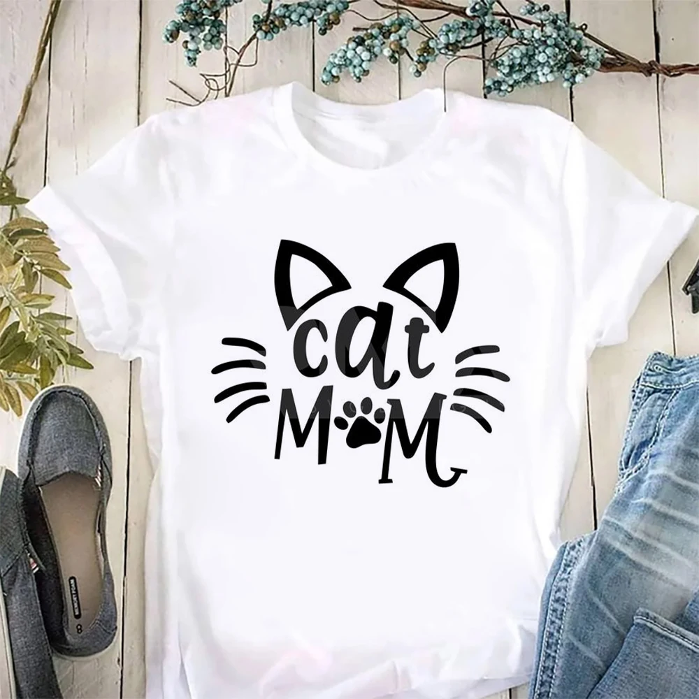 Cat Mom Vivid Letter Print Women T Shirt Short Sleeve O Neck Loose Ladies cute Tee Shirt Summer Tops Clothes Camisetas Mujer tee