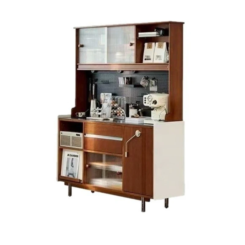 

Retro French solid wood dining side cabinet household storage cabinet integrated against the wall narrow