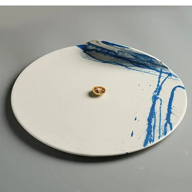 Alien Dinner Set Plates and Dishes Ceramic Plate Ink Roll Corner Flat White Frosted Texture Western Dessert
