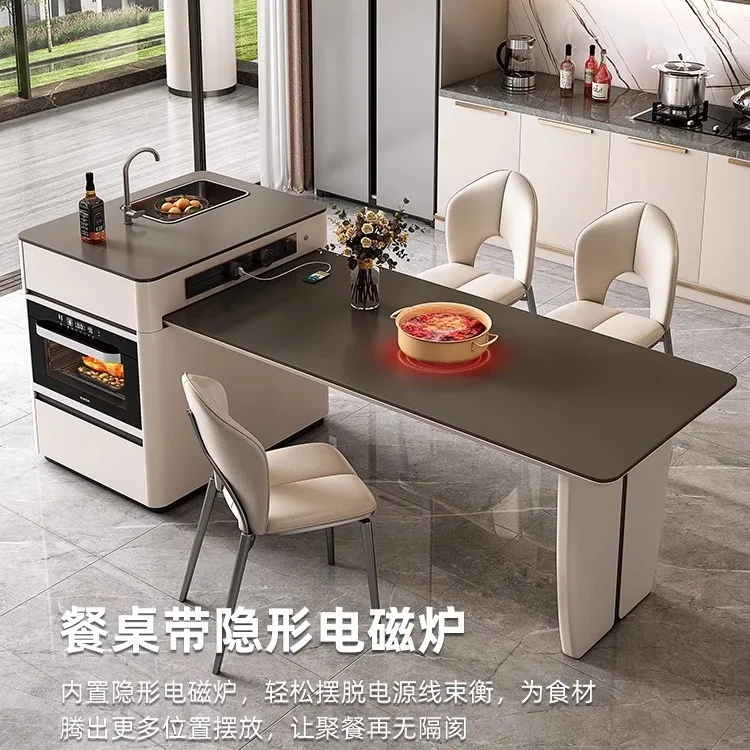 Retractable rock slab dining table Household multi-functional dining island table